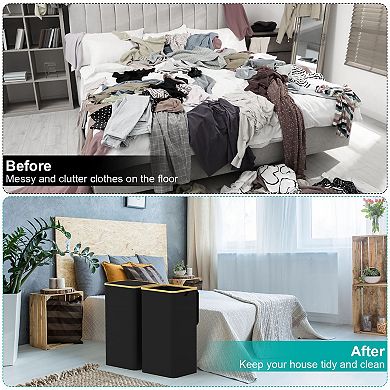 2Pcs Collapsible Laundry Hamper with Lid Handle