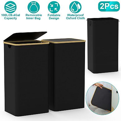 2Pcs Collapsible Laundry Hamper with Lid Handle