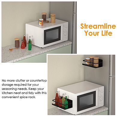 4Pcs Magnetic Spice Rack with 8 Hooks Seasoning Storage Shelf for Fridge