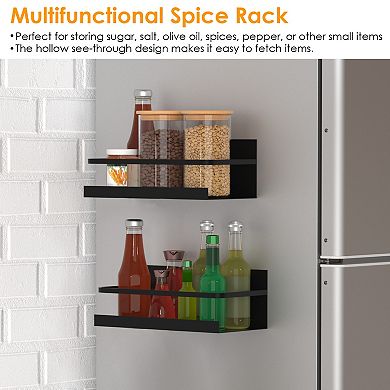 4Pcs Magnetic Spice Rack with 8 Hooks Seasoning Storage Shelf for Fridge