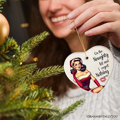 On the Naughty List and I Regret Nothing Funny Christmas Ornament, Joke Secret Santa Gift, Heart