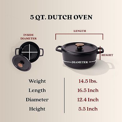 Alva Nori 5 Qt. Enameled Cast Iron Dutch Oven, Black