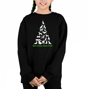 Here Comes Santa Paws - Girl's Word Art Crewneck Sweatshirt