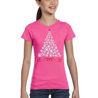 Paw Christmas Tree - Girl's Word Art T-shirt