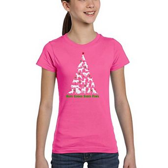 Here Comes Santa Paws - Girl's Word Art T-shirt