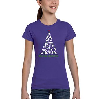 Here Comes Santa Paws - Girl's Word Art T-shirt