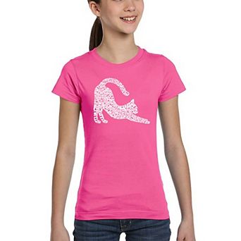 Stretching Cat - Girl's Word Art T-shirt