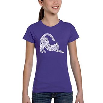 Stretching Cat - Girl's Word Art T-shirt