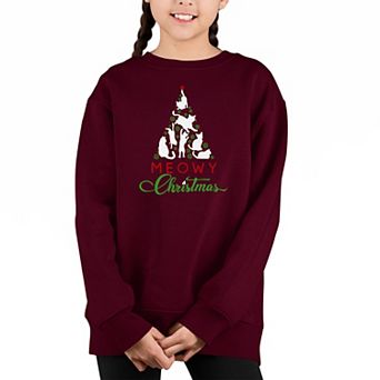 Meowy Christmas Tree - Girl's Word Art Crewneck Sweatshirt