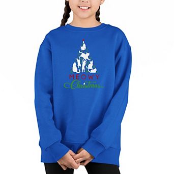 Meowy Christmas Tree - Girl's Word Art Crewneck Sweatshirt