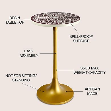 Nysha Modern Bohemian Metal/Resin Inlay Top End Table