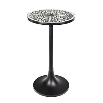 Nysha 25" Modern Bohemian Metal/Resin Inlay Top Pedestal Drink Table and Decorative End Table