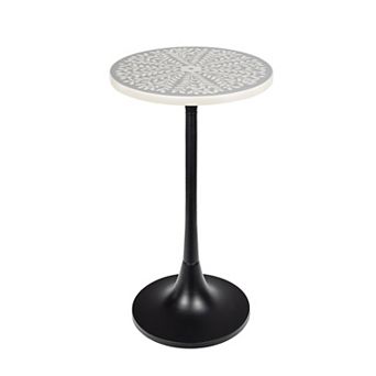 Nysha 25" Modern Bohemian Metal/Resin Inlay Top Pedestal Drink Table and Decorative End Table