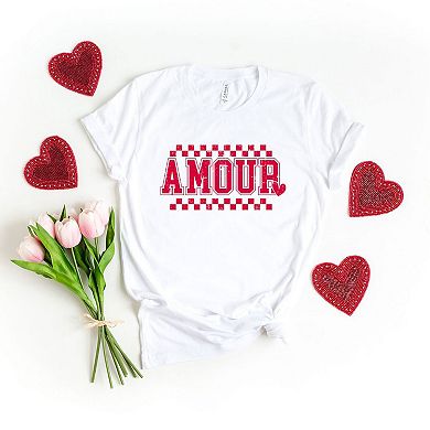 Amour Distressed Checkered Short Sleeve Graphic Tee