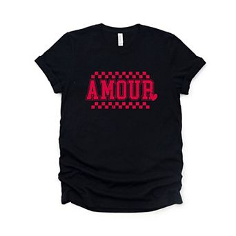 Amour Distressed Checkered Short Sleeve Graphic Tee