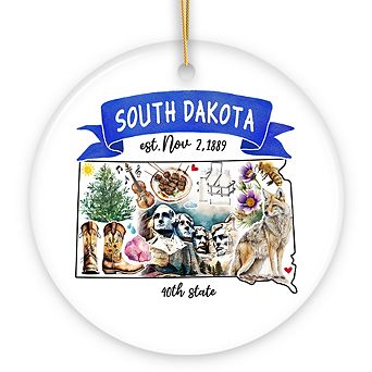Artistic South Dakota State Themes and Landmarks Christmas Ornament