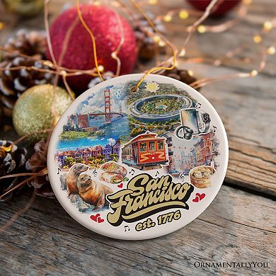 Unique San Francisco Handcrafted Ceramic Ornament, California Souvenir and Christmas Gift