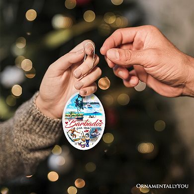 Artistic Tropical Barbados Landmarks and Beaches Ornament, Caribbean Christmas Souvenir, Oval