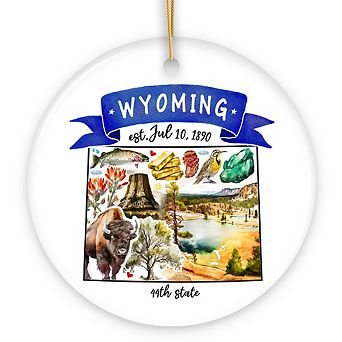 Artistic Wyoming State Themes and Landmarks Christmas Ornament