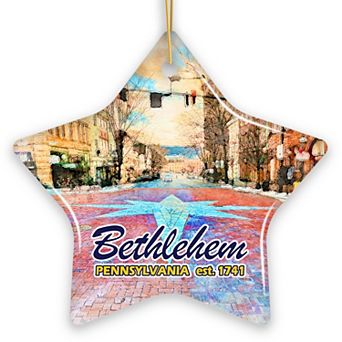 Historical Bethlehem City Ceramic Ornament, Pennsylvania Travel Christmas Keepsake