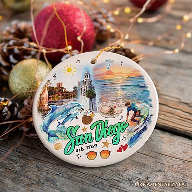Artistic San Diego Christmas Ornament, Keepsake Souvenir and Gift