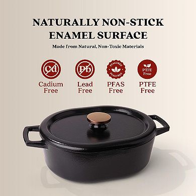 Alva Nori 6 Qt. Cast Iron Dutch Oven, Heavy-Duty Naturally Nonstick Enameled Coated Cookware - Black