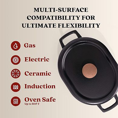 Alva Nori 6 Qt. Cast Iron Dutch Oven, Heavy-Duty Naturally Nonstick Enameled Coated Cookware - Black