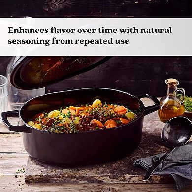 Alva Nori 6 Qt. Cast Iron Dutch Oven, Heavy-Duty Naturally Nonstick Enameled Coated Cookware - Black