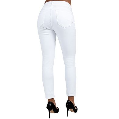 Women's Stretch Denim Skinny Ankle Jeans Midrise 2-button Waist