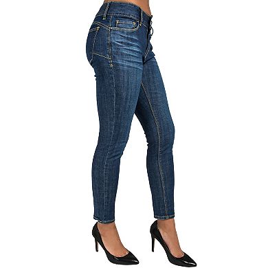 Women's Stretch Denim Skinny Ankle Jeans Midrise 2-button Waist