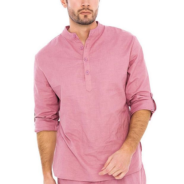 mens linen dress shirt Men's Linen Mesh Shirt with Embroidery (Short Sleeves) main image 1