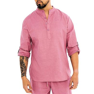 Mens Linen Nehru Collar Shirt