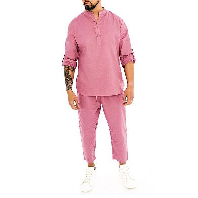 Mens Linen Nehru Collar Shirt