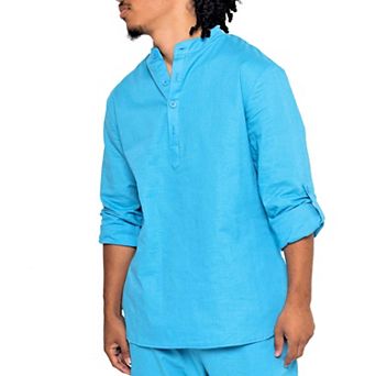 Mens Linen Nehru Collar Shirt