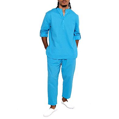 Mens Linen Nehru Collar Shirt