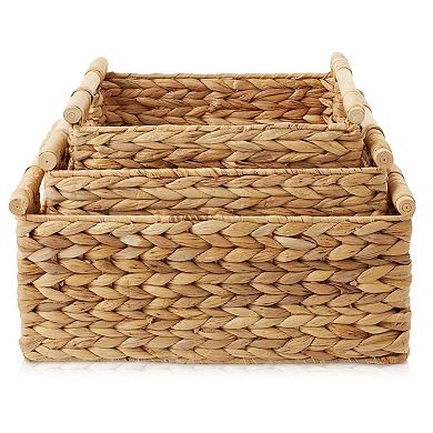 3-Pieces Hyacinth Rectangular Storage Basket Set