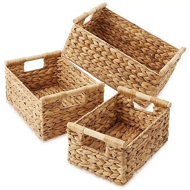 3-Pieces Hyacinth Rectangular Storage Basket Set