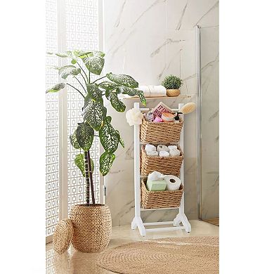 3-Tier Floor Stand with Wicker Storage Basket Bins