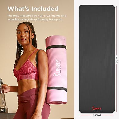 Sunny Health & Fitness Premium 1/2-Inch Extra Thick Exercise Yoga Mat Grey