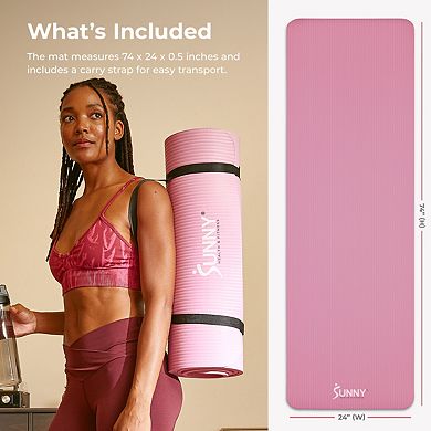 Sunny Health & Fitness Premium 1/2-Inch Extra Thick Exercise Yoga Mat Pink