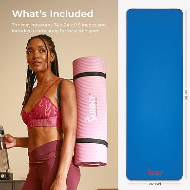 Sunny Health & Fitness Premium 1/2-Inch Extra Thick Exercise Yoga Mat Blue