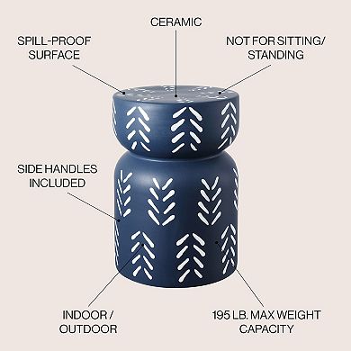 Kiri Modern Bohemian Arrow Pattern Drum Indoor/Outdoor Garden Stool
