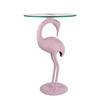 Blanche Classic Mid-Century Glass Top Flamingo End Table