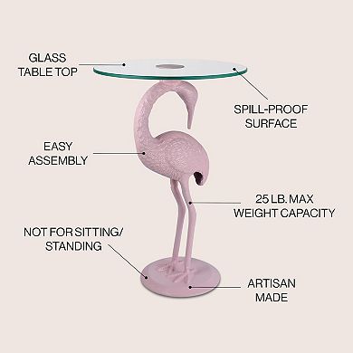 Blanche Classic Mid-Century Glass Top Flamingo End Table