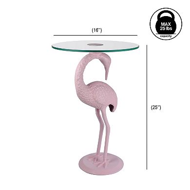 Blanche Classic Mid-Century Glass Top Flamingo End Table