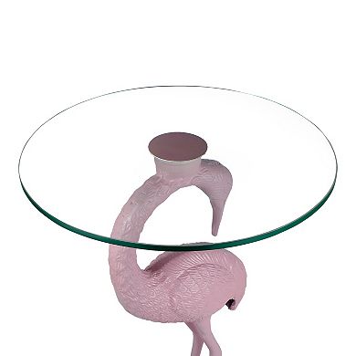 Blanche Classic Mid-Century Glass Top Flamingo End Table