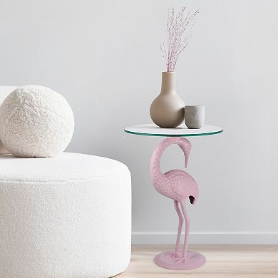Blanche Classic Mid-Century Glass Top Flamingo End Table