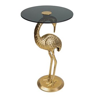 Blanche 25" Classic Mid-Century Glass Top Flamingo End Table