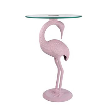Blanche 25" Classic Mid-Century Glass Top Flamingo End Table