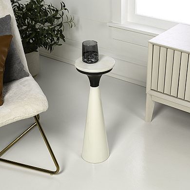 Oliver 22.25" Glam Retro Metal Drink Table and Decorative End Table with White Marble Round Top